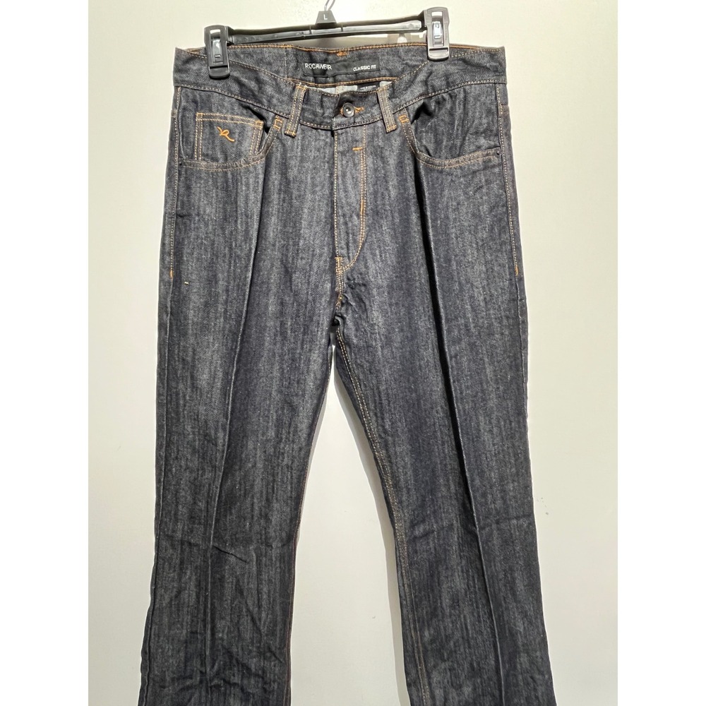 Rocawear Classic Fit Mens Dark Indigo Blue Denim Jeans W34 Straight Leg